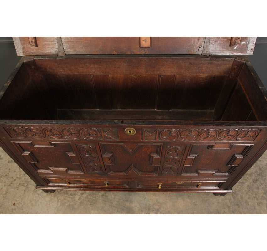 17th Century Carved Oak Mule Chest