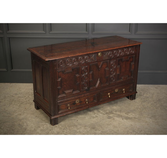 17th Century Carved Oak Mule Chest