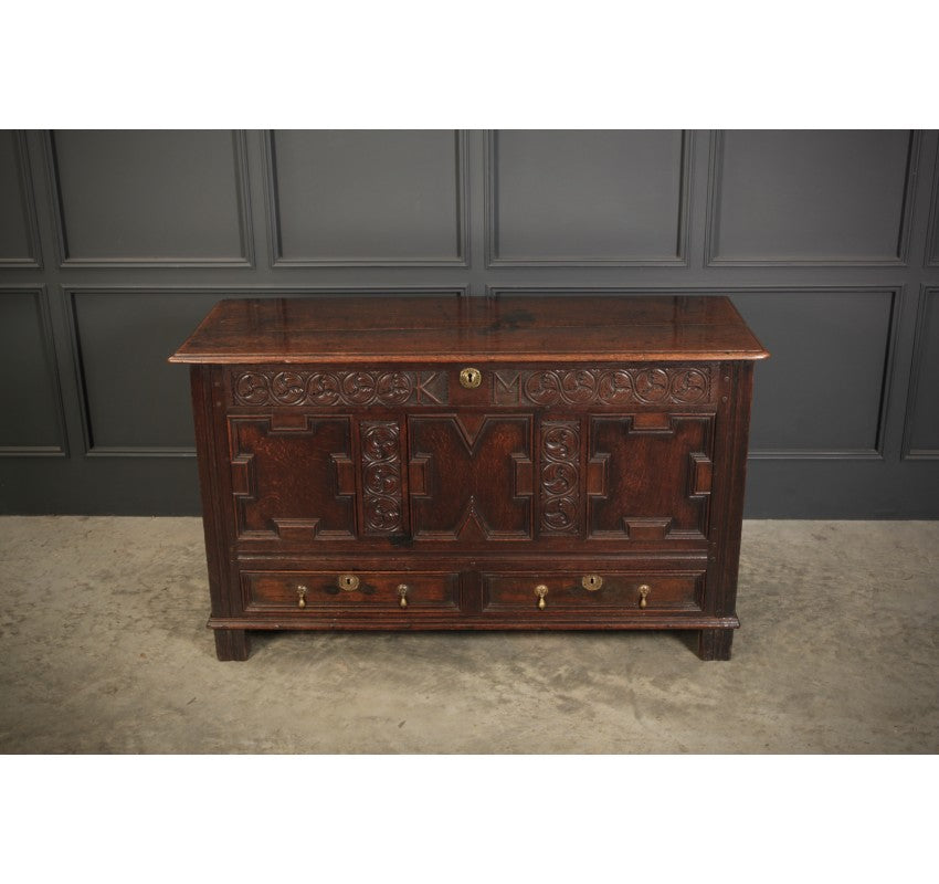17th Century Carved Oak Mule Chest