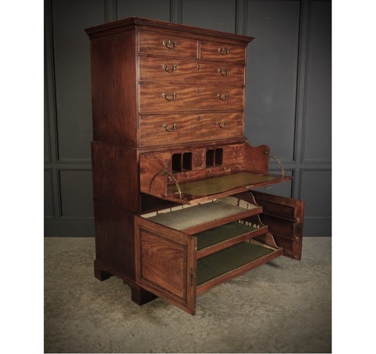 18th Century Mahogany Tallboy Architects Secrétaire Chest on Chest