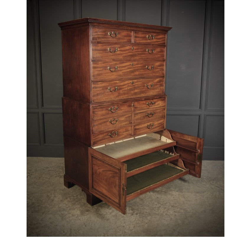 18th Century Mahogany Tallboy Architects Secrétaire Chest on Chest