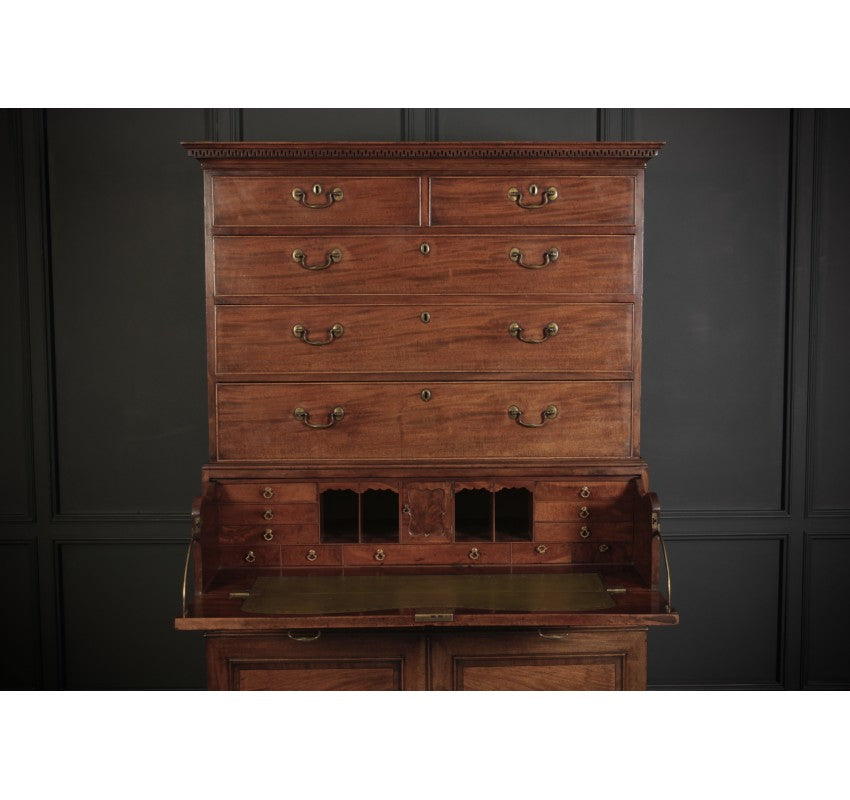 18th Century Mahogany Tallboy Architects Secrétaire Chest on Chest