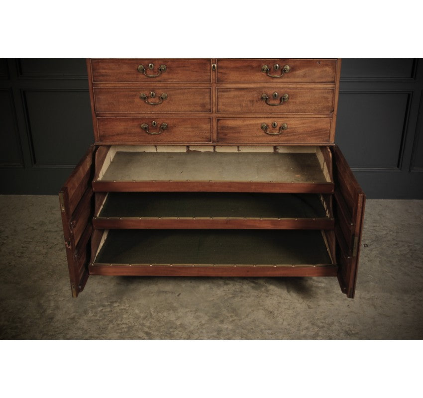 18th Century Mahogany Tallboy Architects Secrétaire Chest on Chest