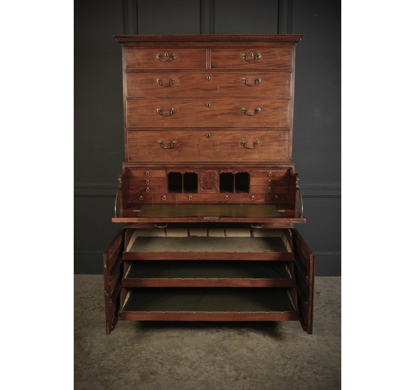 18th Century Mahogany Tallboy Architects Secrétaire Chest on Chest
