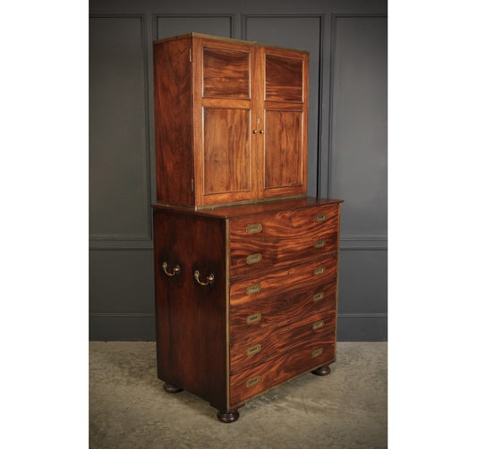 19th Century Mahogany Military Cabinet on Chest
