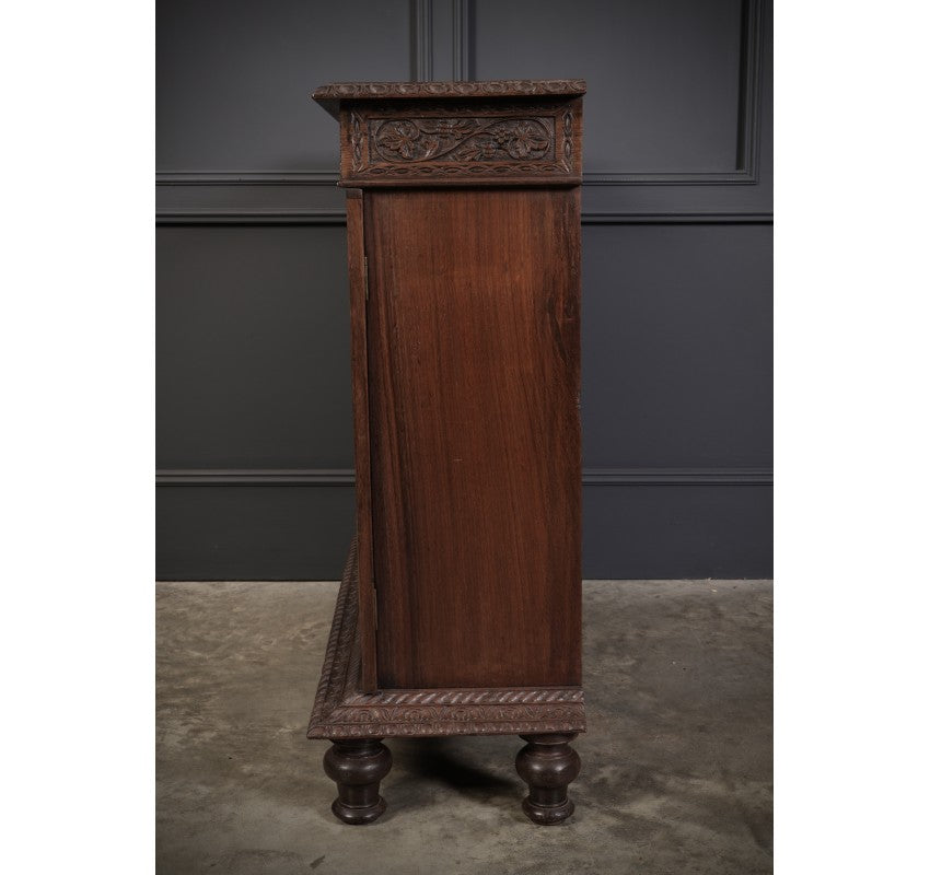 Anglo Indian Padauk Wood Carved Side Cabinet