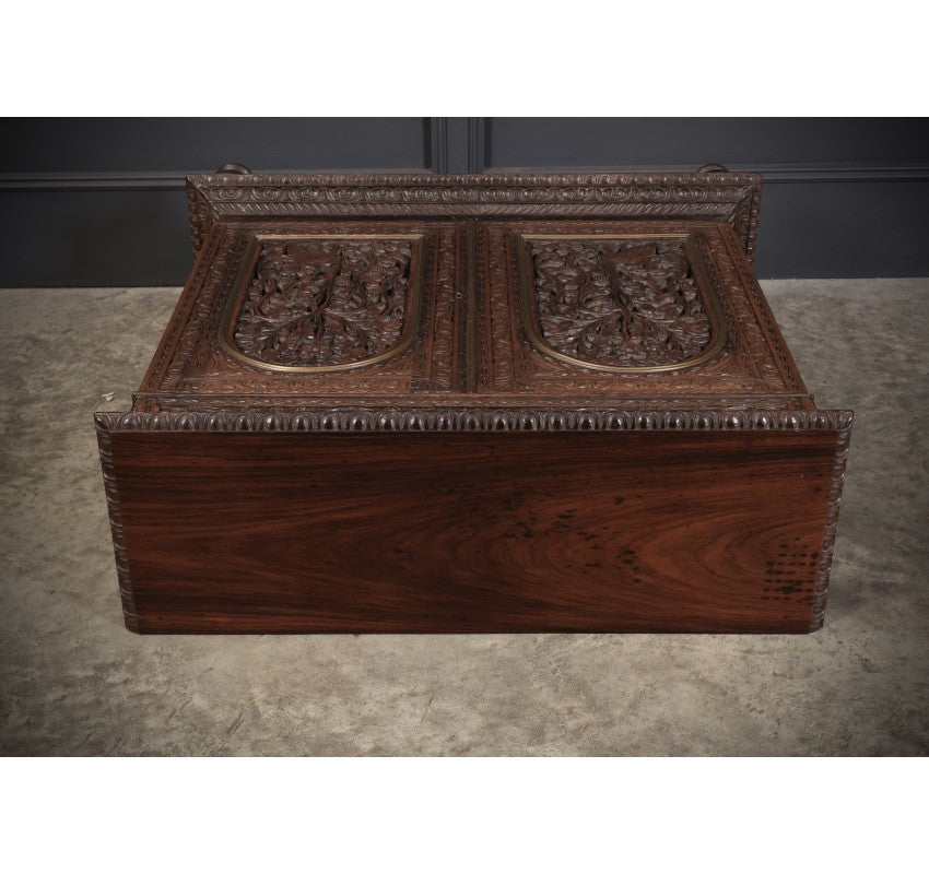 Anglo Indian Padauk Wood Carved Side Cabinet