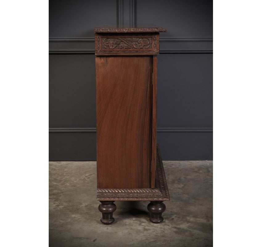 Anglo Indian Padauk Wood Carved Side Cabinet