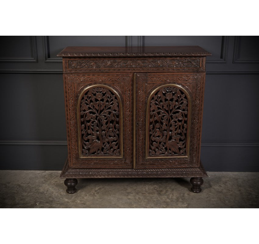 Anglo Indian Padauk Wood Carved Side Cabinet