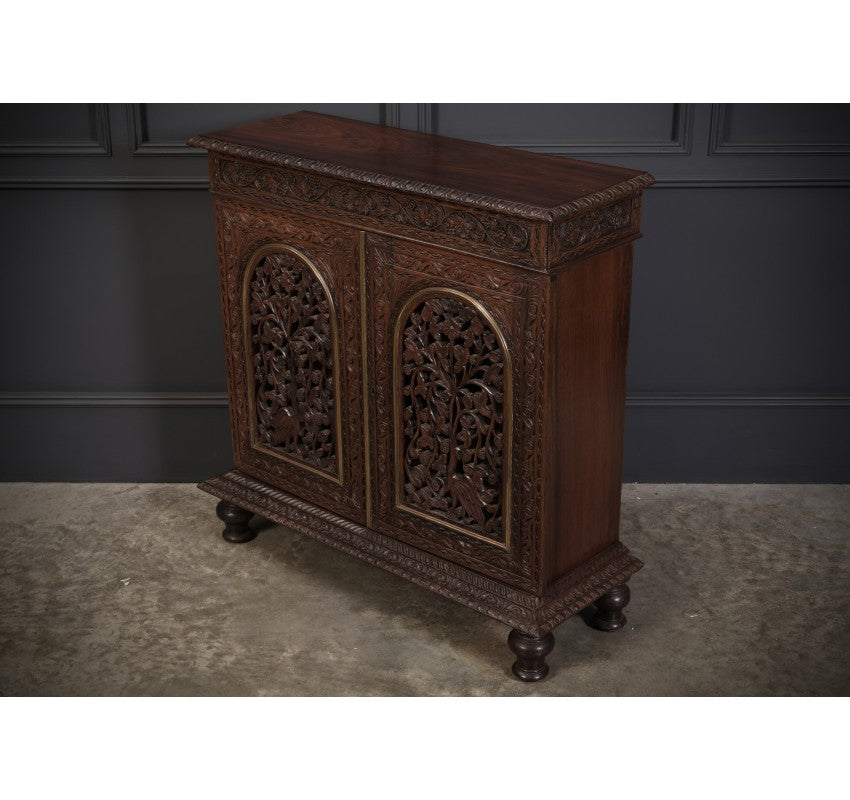 Anglo Indian Padauk Wood Carved Side Cabinet
