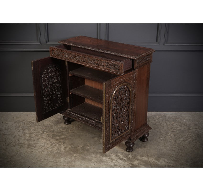 Anglo Indian Padauk Wood Carved Side Cabinet