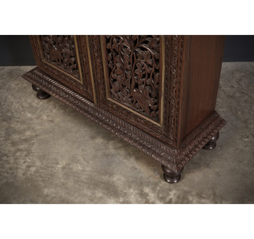 Anglo Indian Padauk Wood Carved Side Cabinet