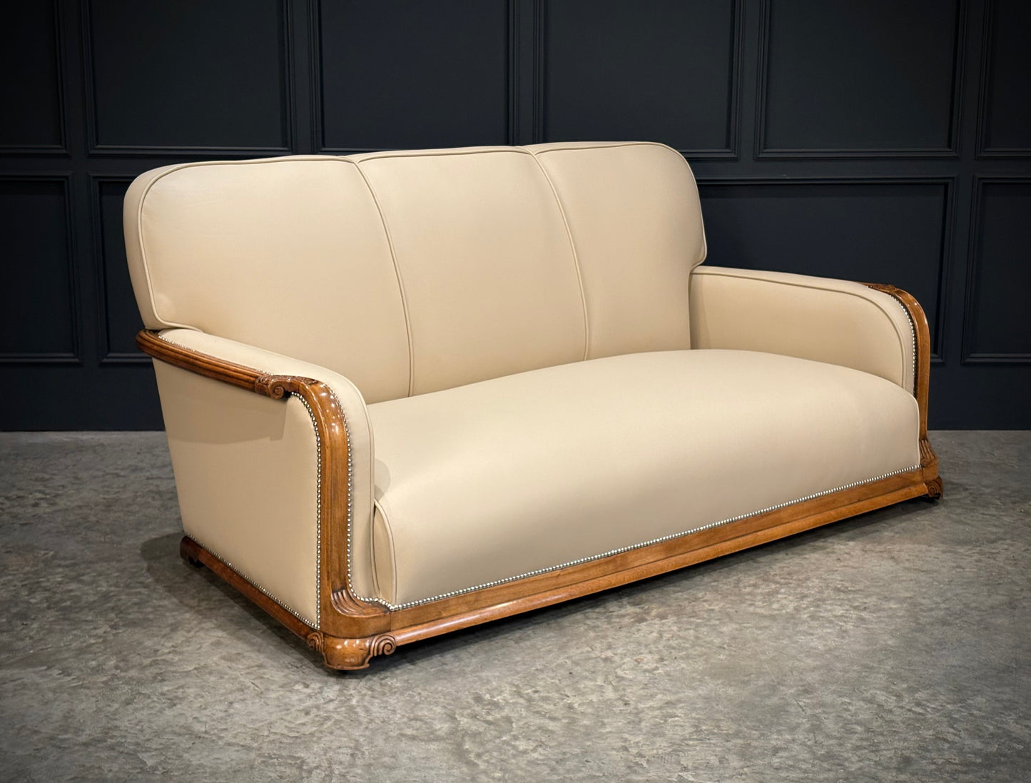 Art Deco Walnut & Leather 3-Piece Suite