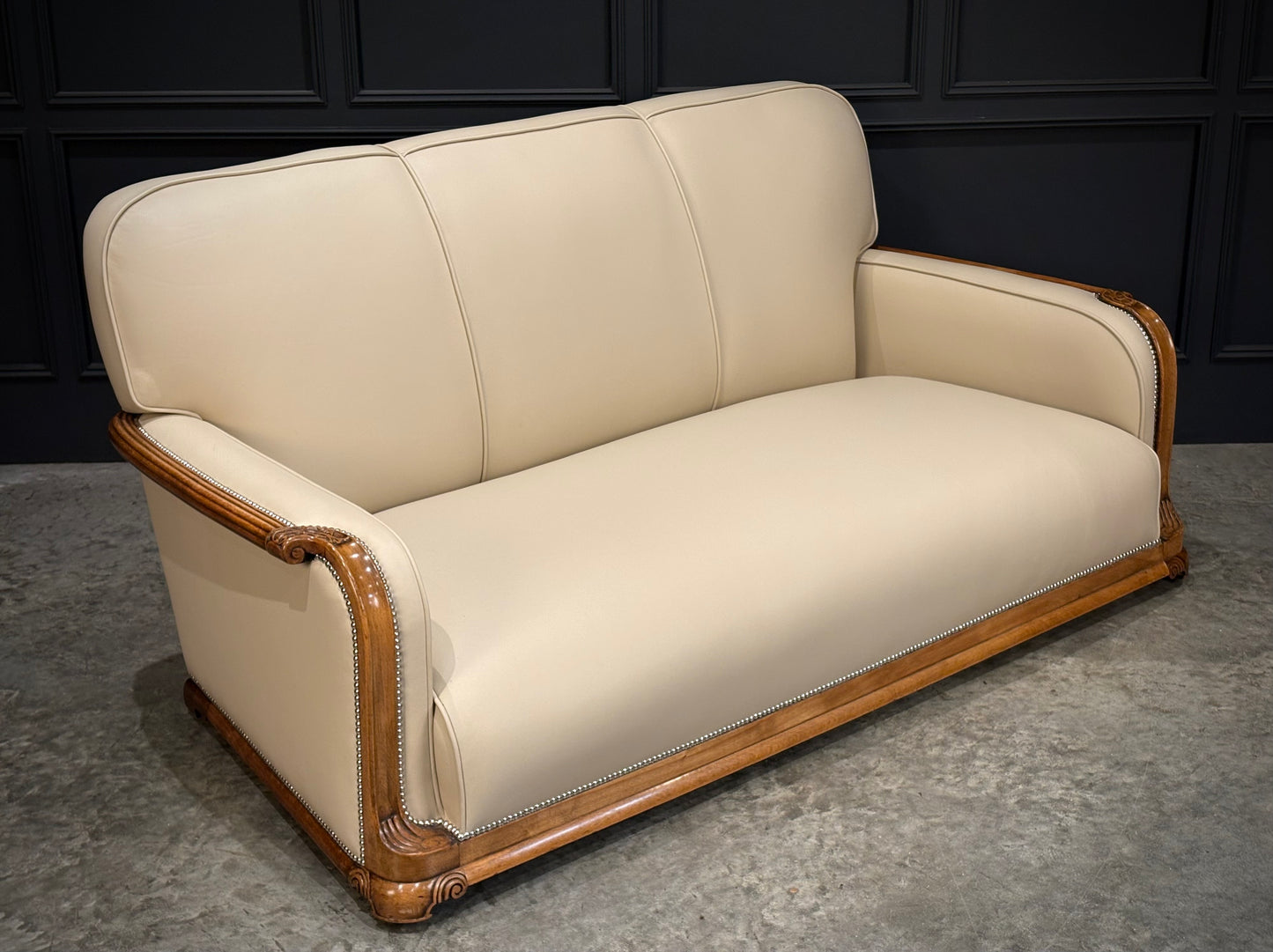 Art Deco Walnut & Leather 3-Piece Suite