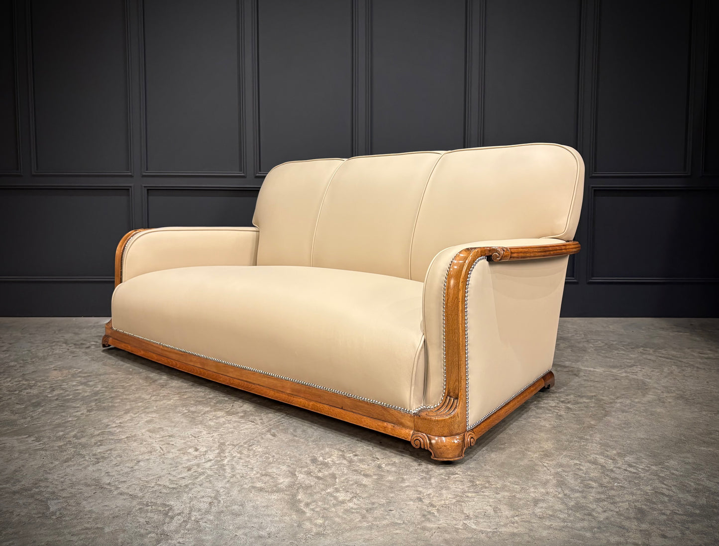 Art Deco Walnut & Leather 3-Piece Suite