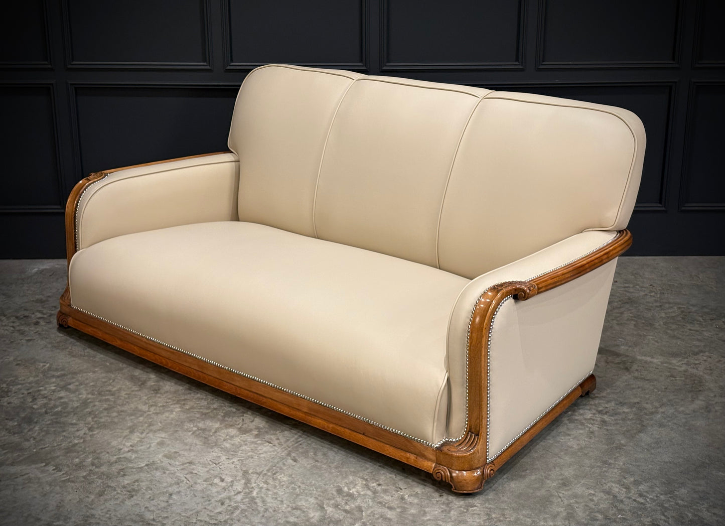 Art Deco Walnut & Leather 3-Piece Suite