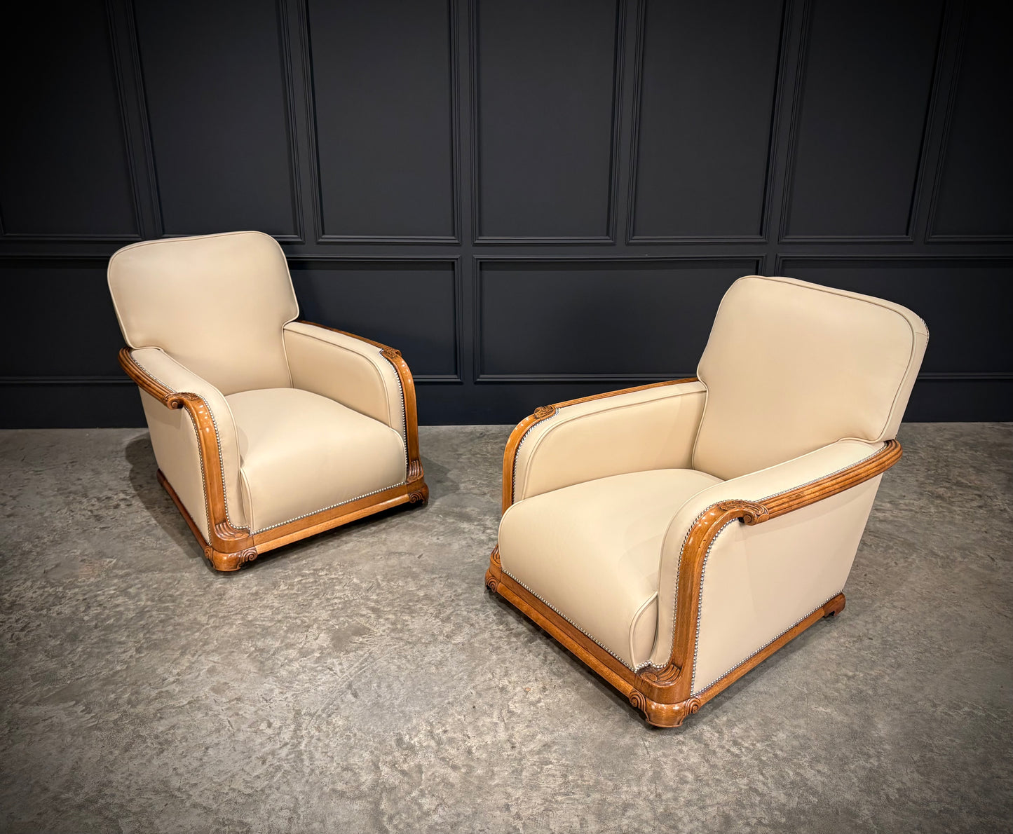 Art Deco Walnut & Leather 3-Piece Suite