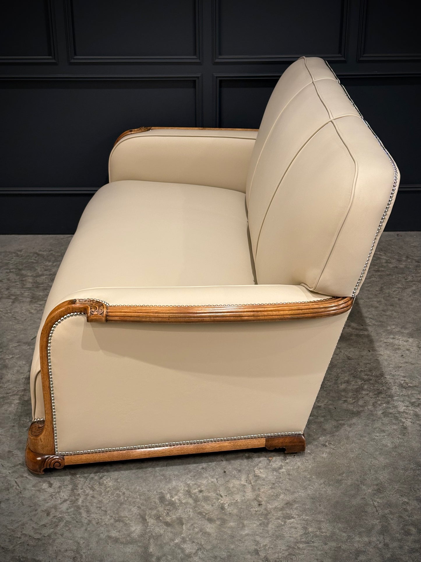 Art Deco Walnut & Leather 3-Piece Suite