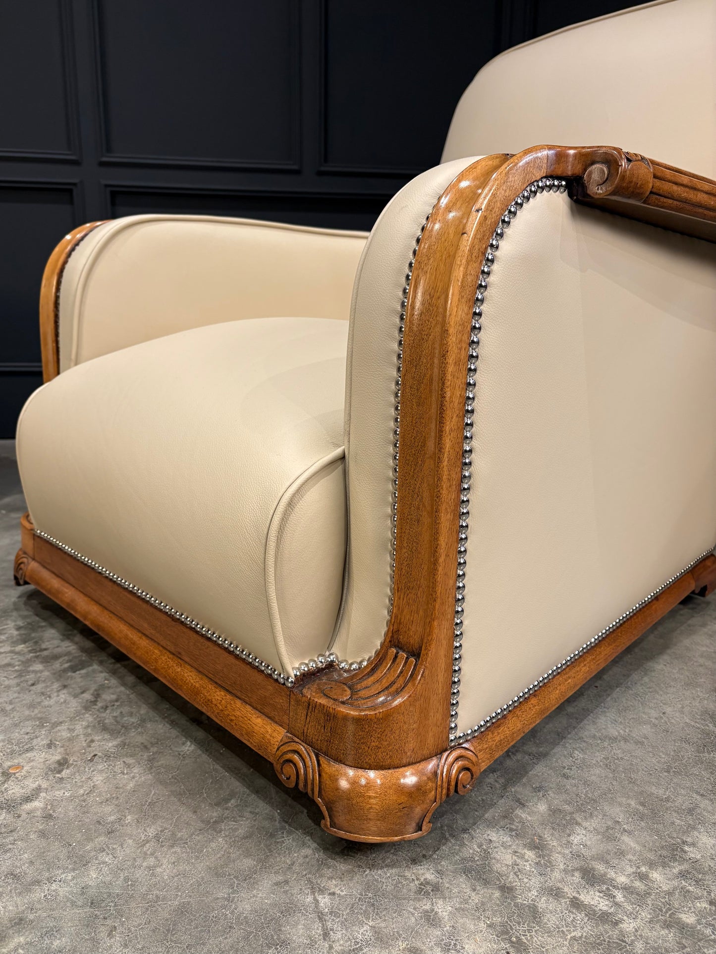 Art Deco Walnut & Leather 3-Piece Suite