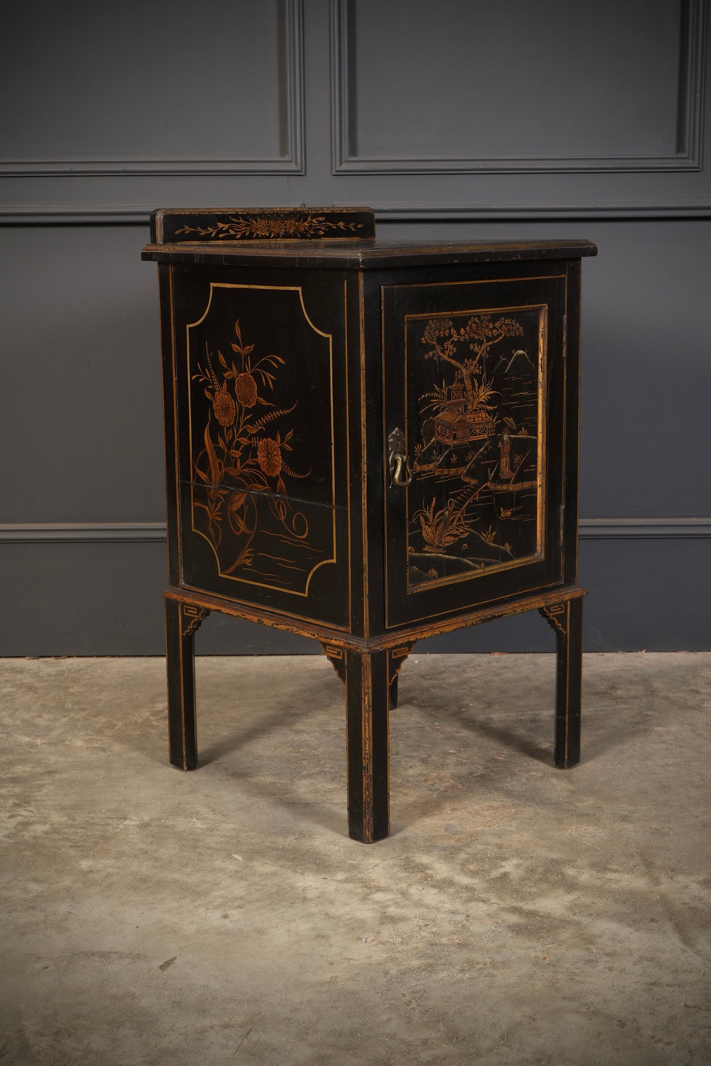 Black Chinoiserie Bedside Cabinet