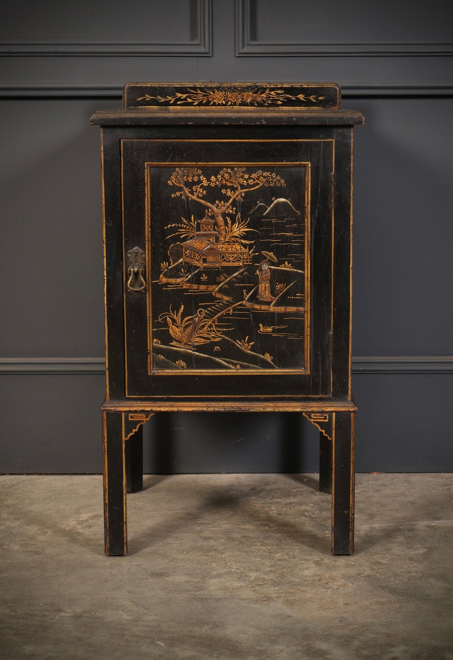 Black Chinoiserie Bedside Cabinet