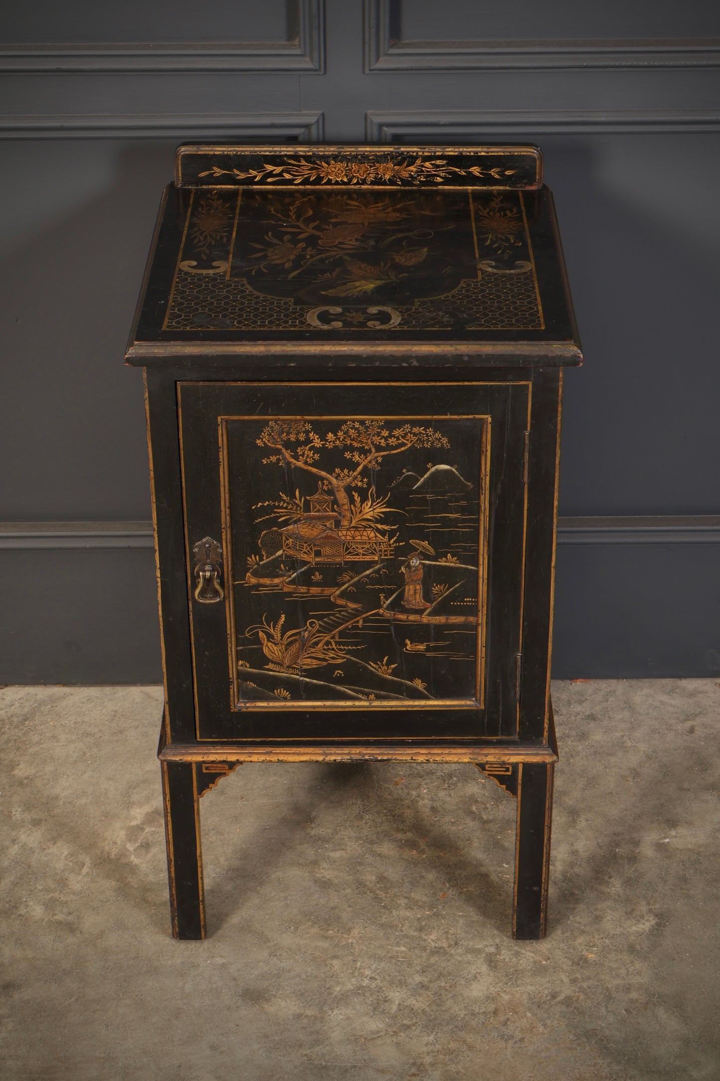 Black Chinoiserie Bedside Cabinet