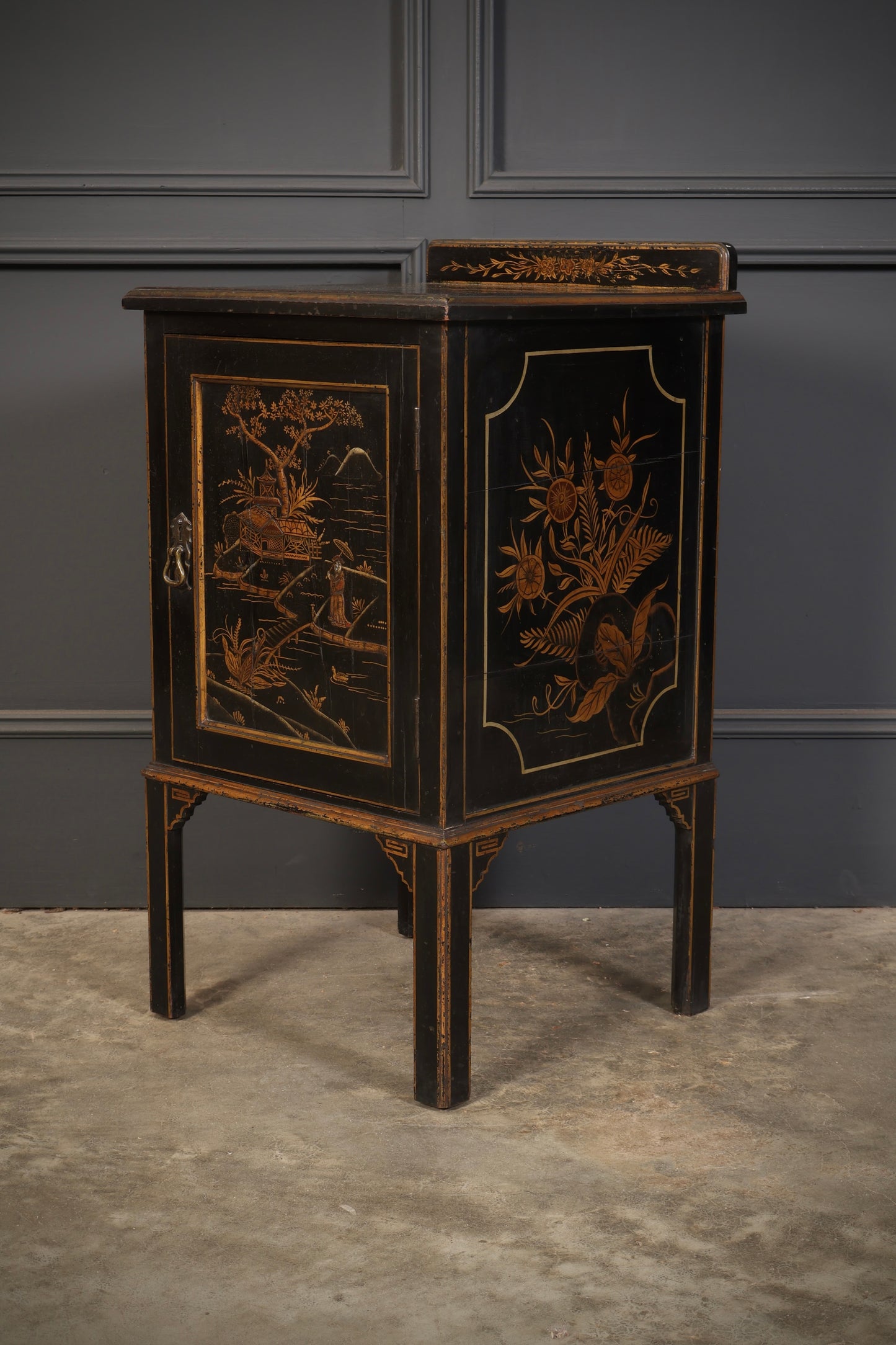 Black Chinoiserie Bedside Cabinet