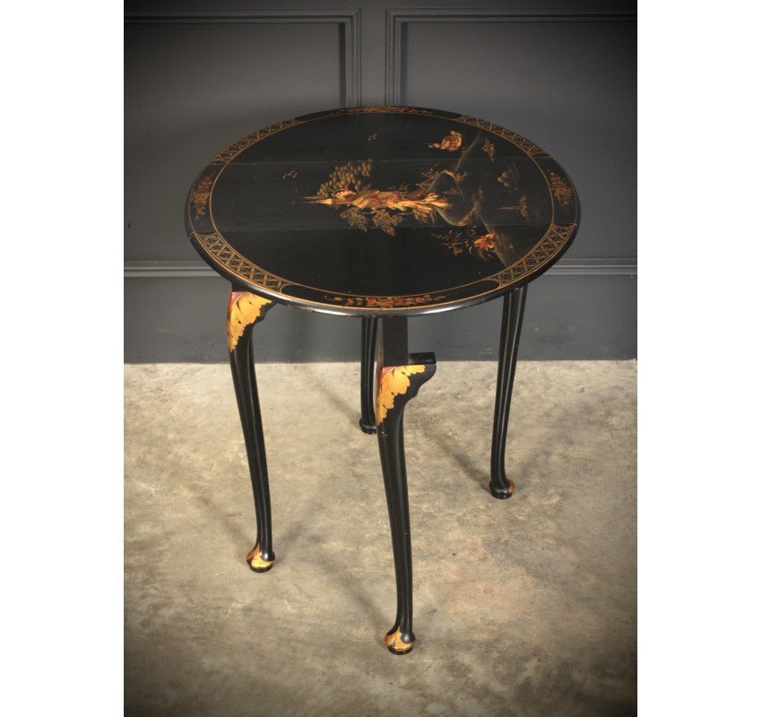 Black Japanned Chinoiserie Lacquered Drop Leaf Table