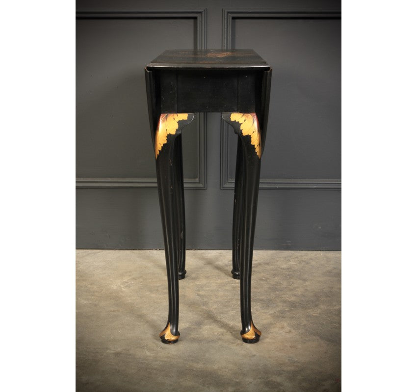 Black Japanned Chinoiserie Lacquered Drop Leaf Table