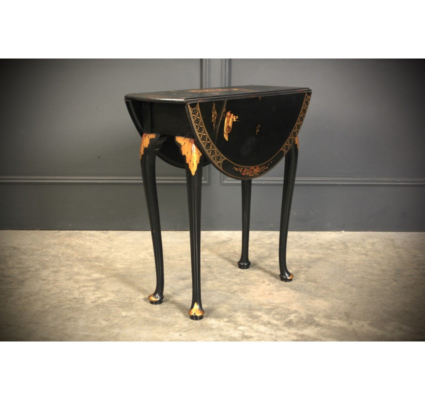 Black Japanned Chinoiserie Lacquered Drop Leaf Table