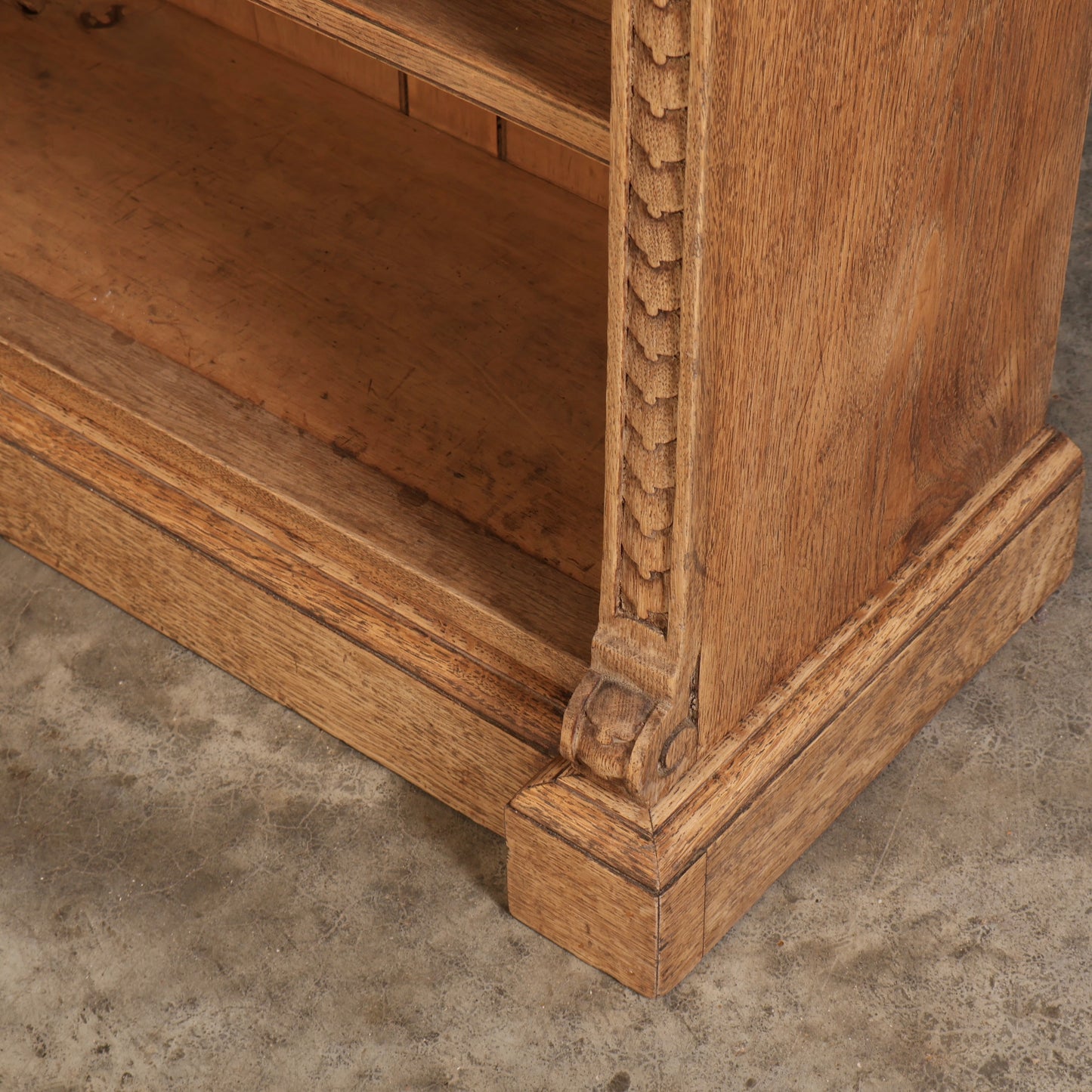 Carved Bleached Oak Corner Open Bookcase