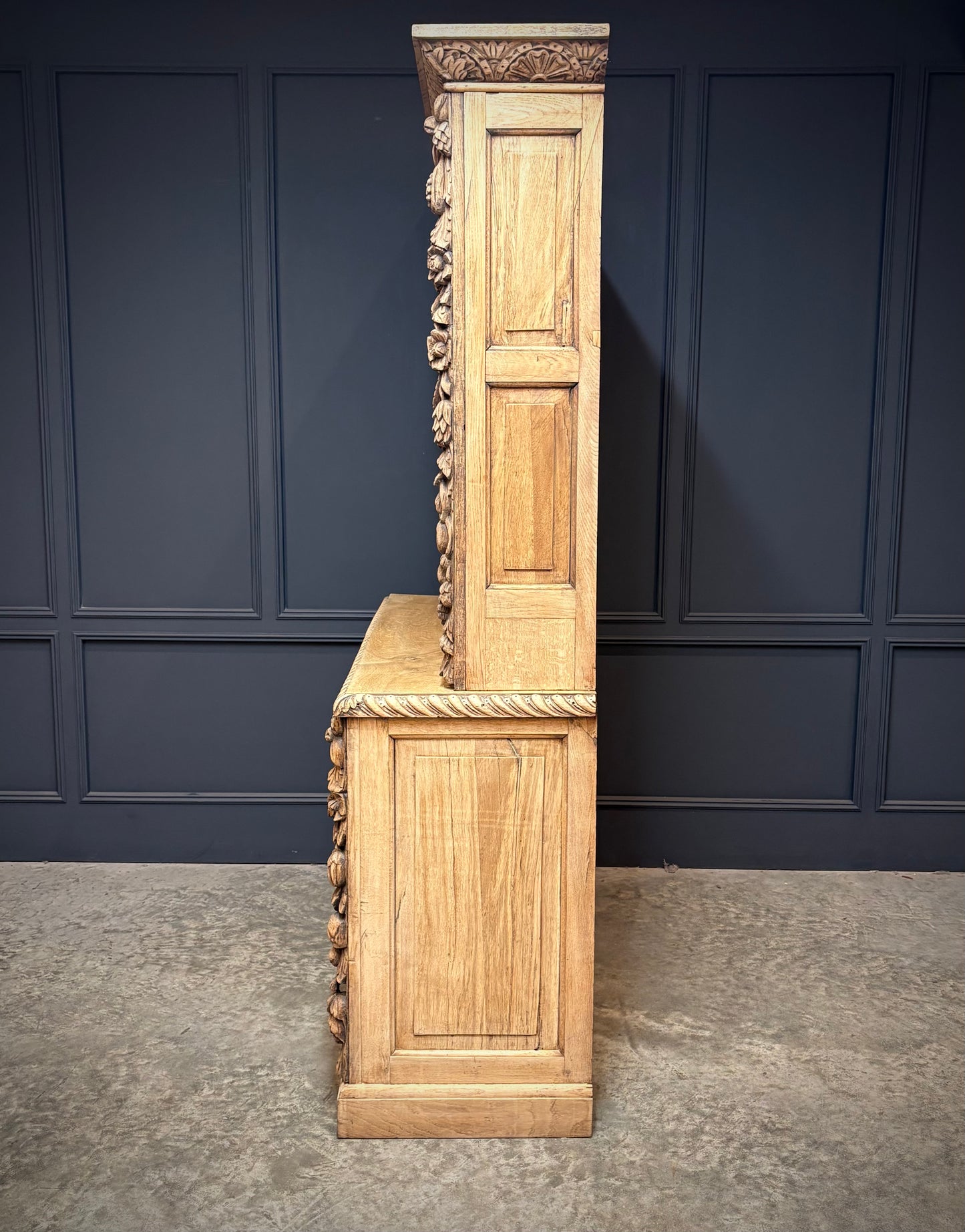 Bleached Carved Oak Open Bookcase