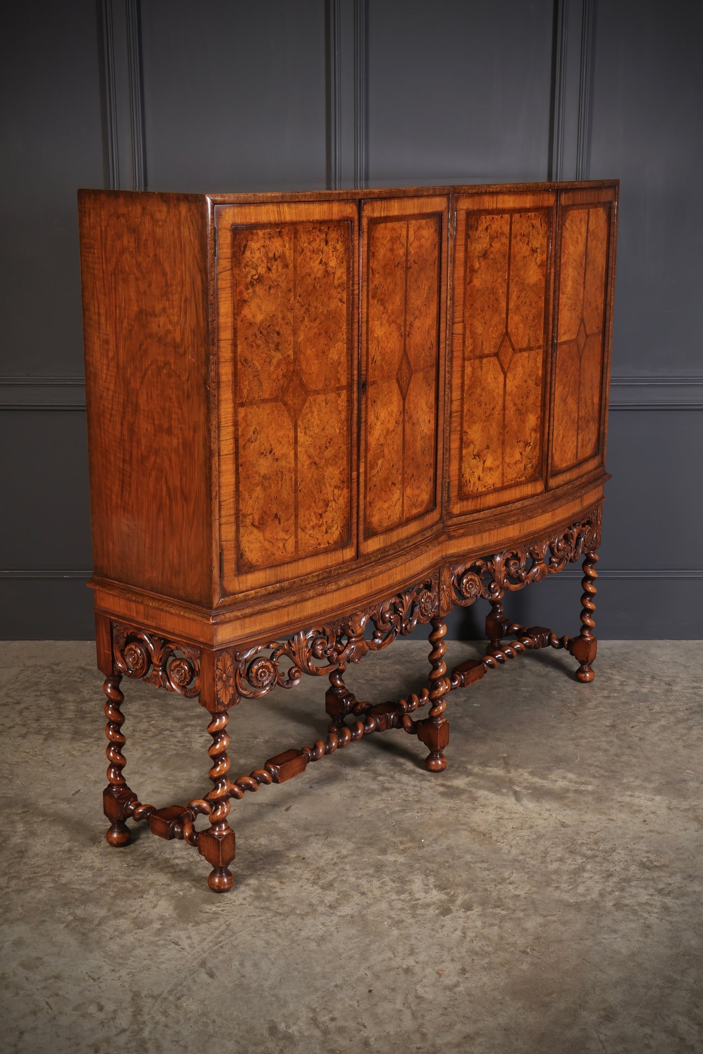 Double Bow Front Burr Walnut Cocktail Cabinet