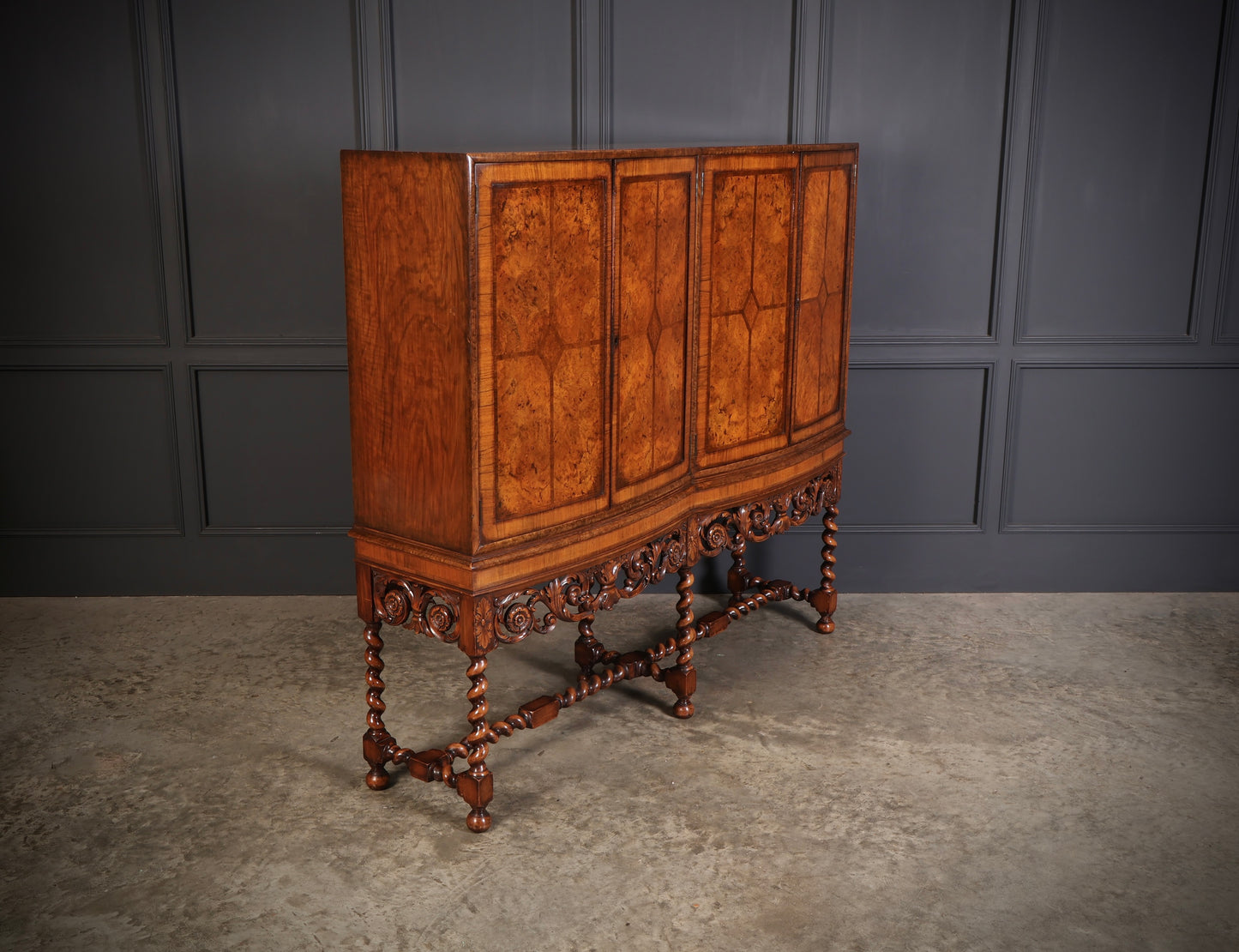 Double Bow Front Burr Walnut Cocktail Cabinet