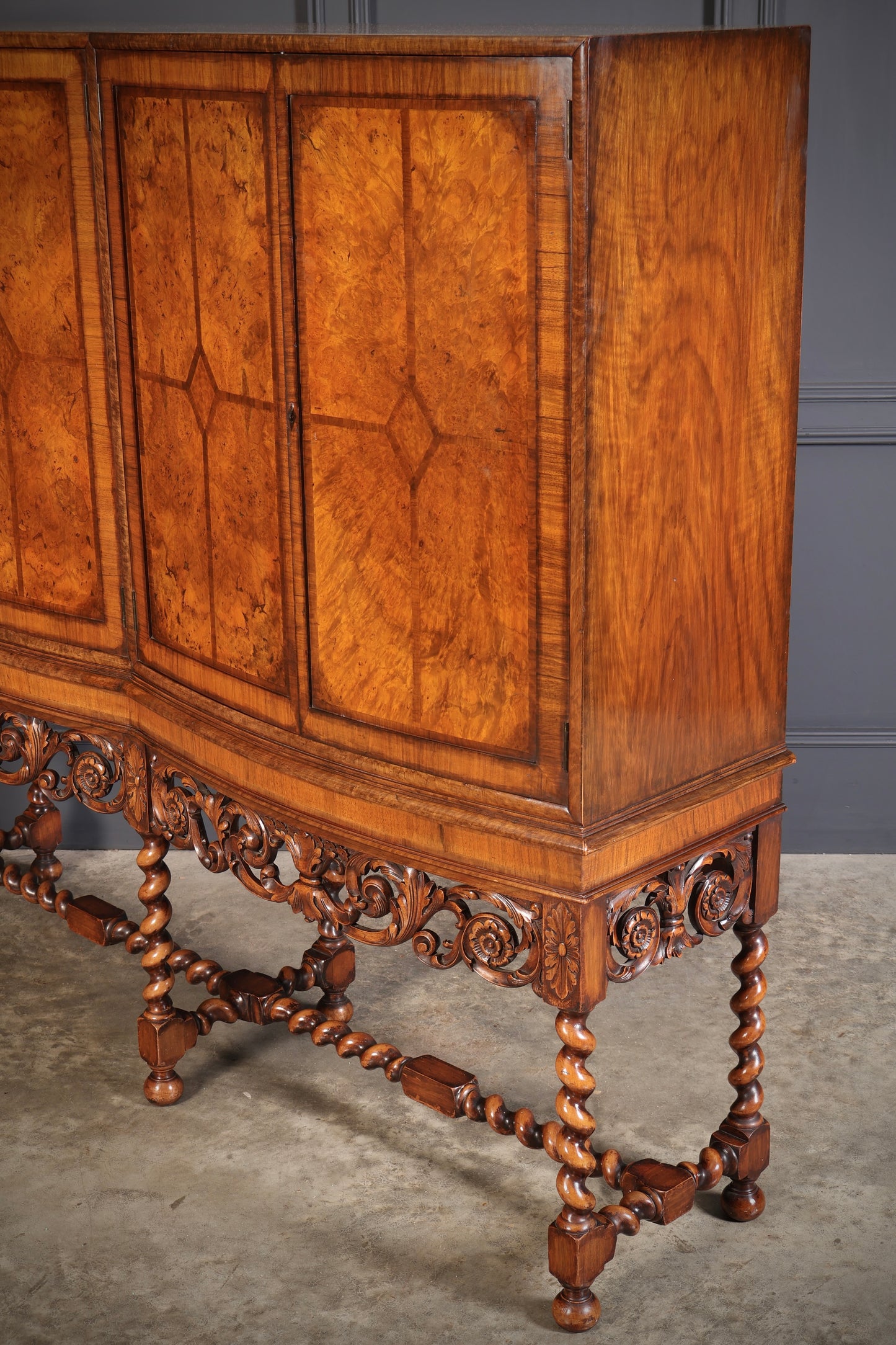 Double Bow Front Burr Walnut Cocktail Cabinet
