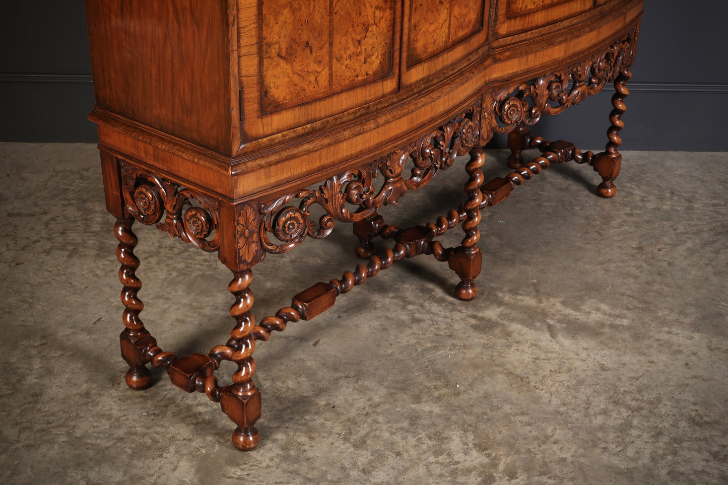 Double Bow Front Burr Walnut Cocktail Cabinet