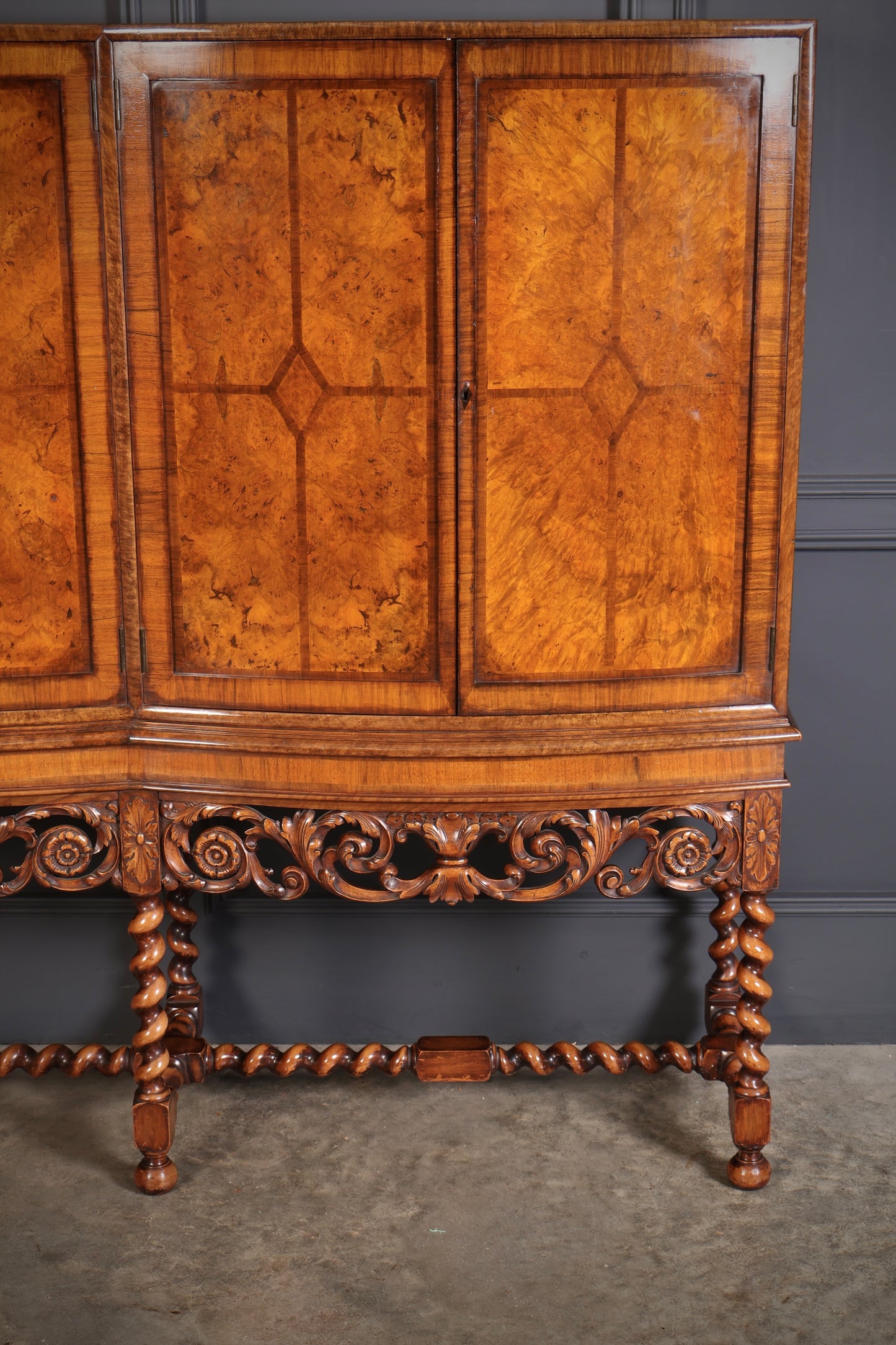 Double Bow Front Burr Walnut Cocktail Cabinet