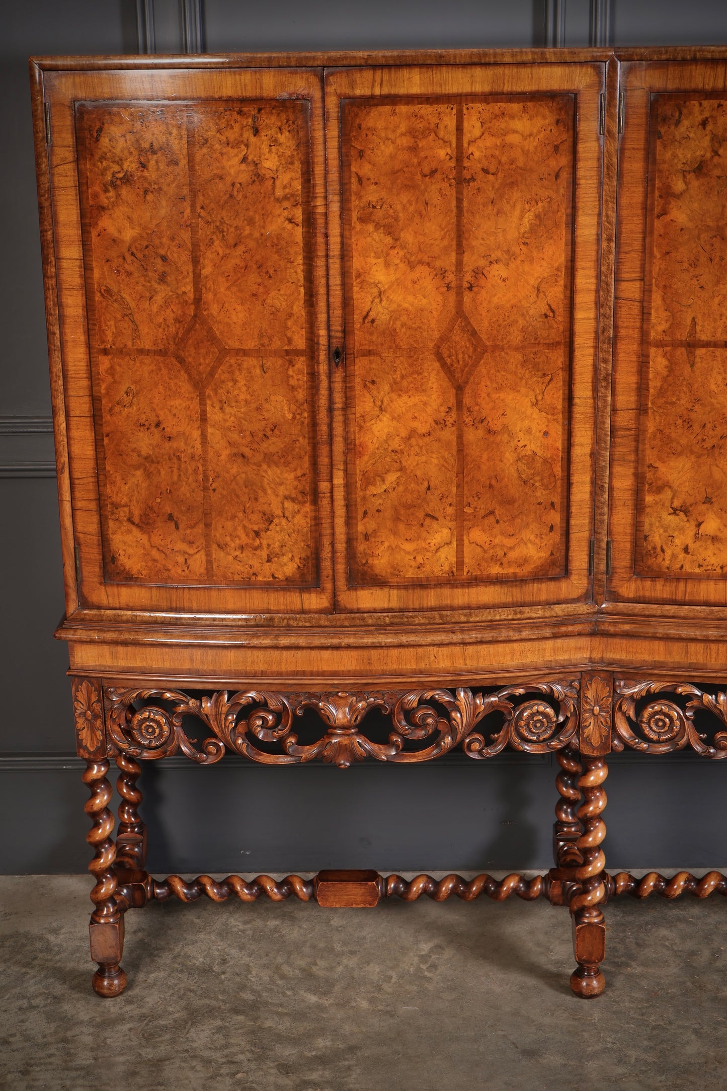 Double Bow Front Burr Walnut Cocktail Cabinet