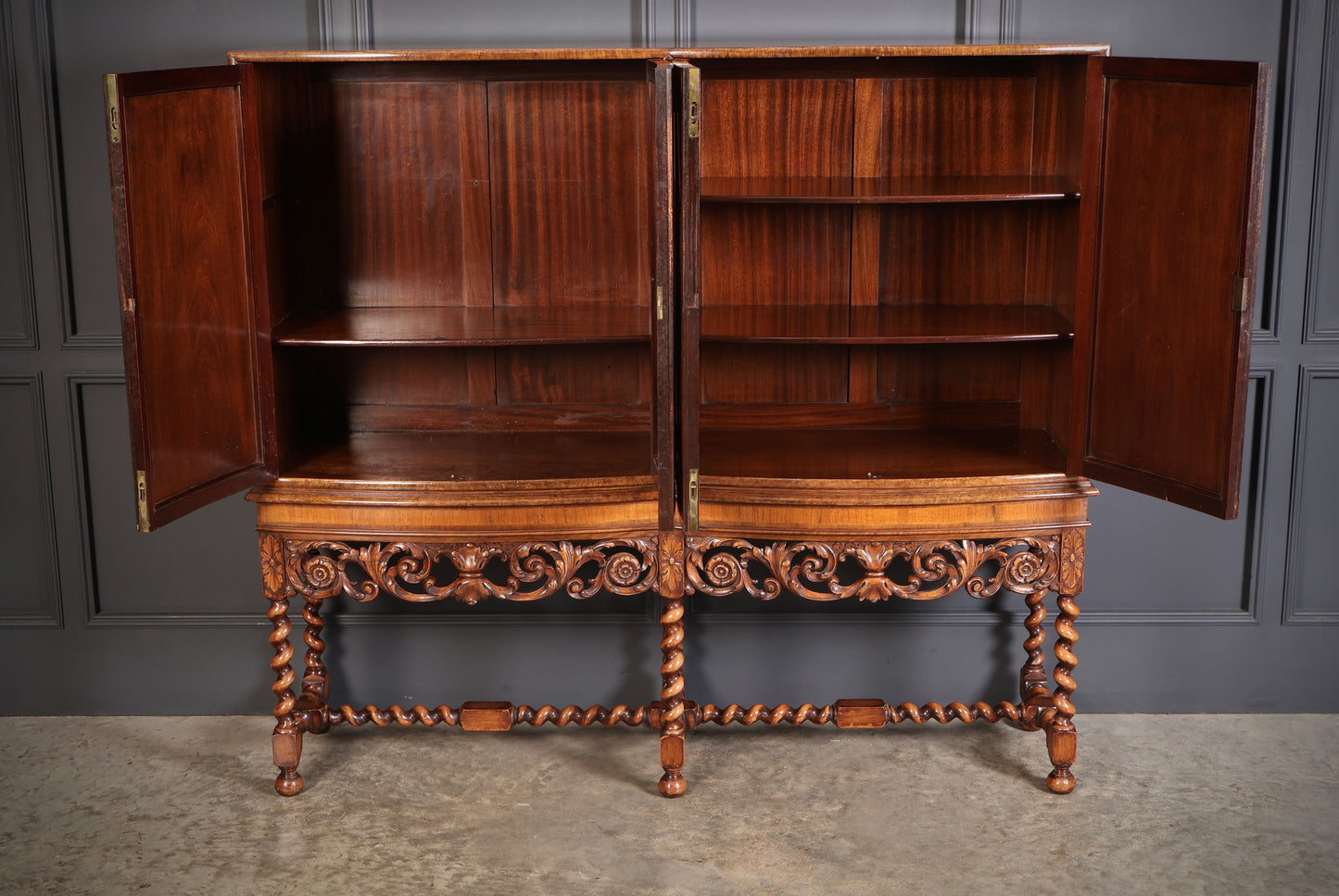 Double Bow Front Burr Walnut Cocktail Cabinet