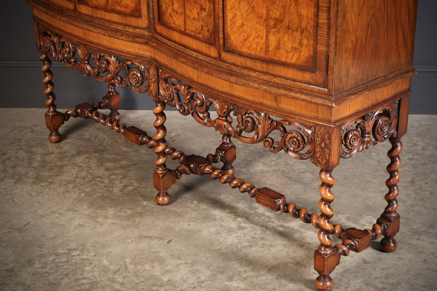 Double Bow Front Burr Walnut Cocktail Cabinet