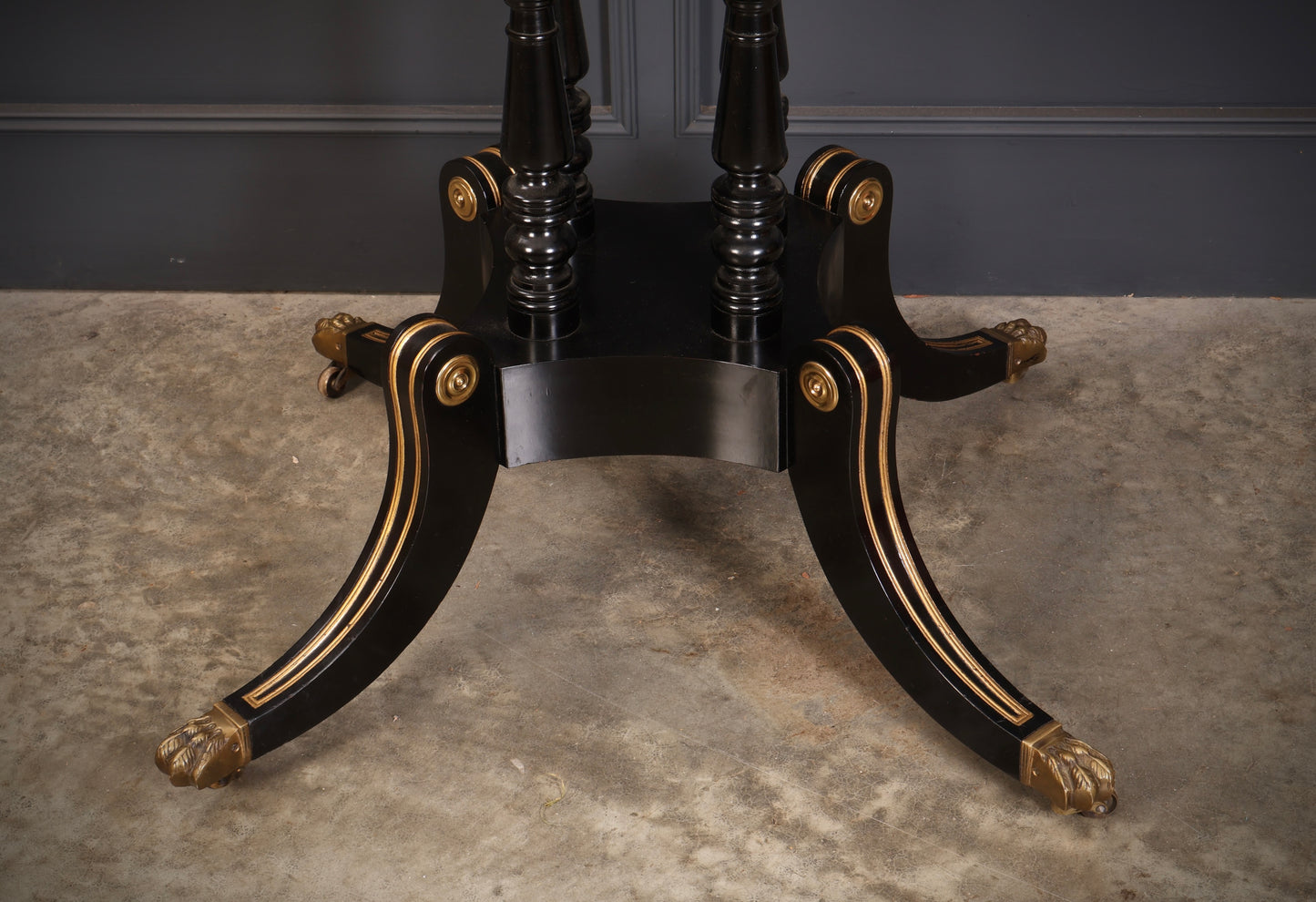 Striking Brass Inlaid Ebonised Round Centre Table