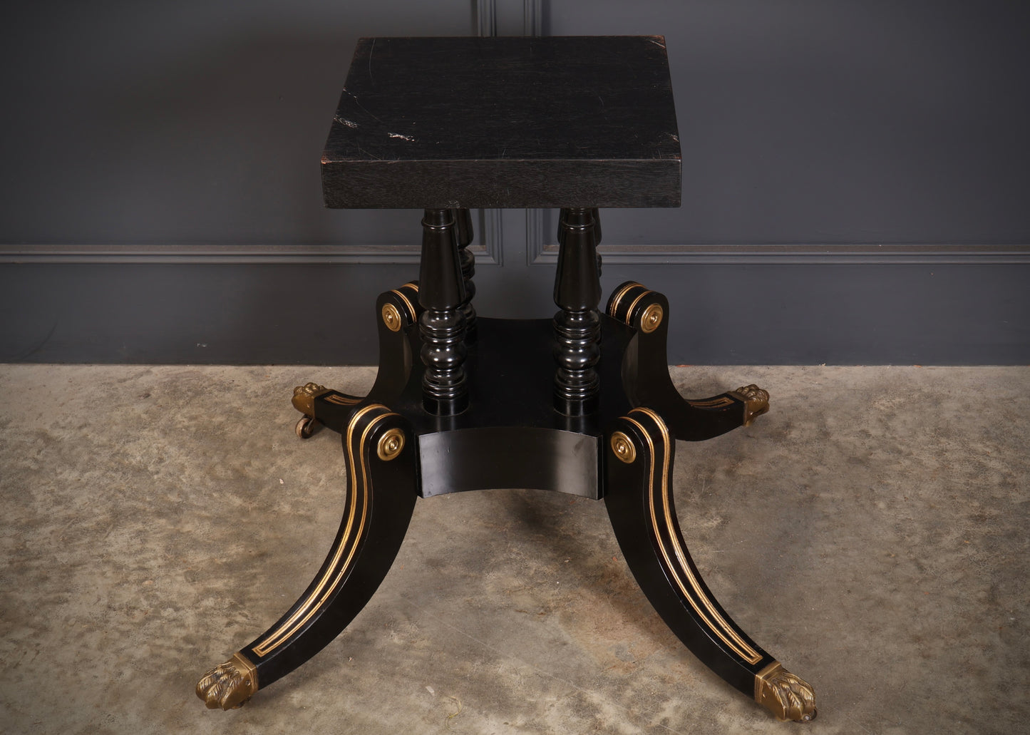 Striking Brass Inlaid Ebonised Round Centre Table