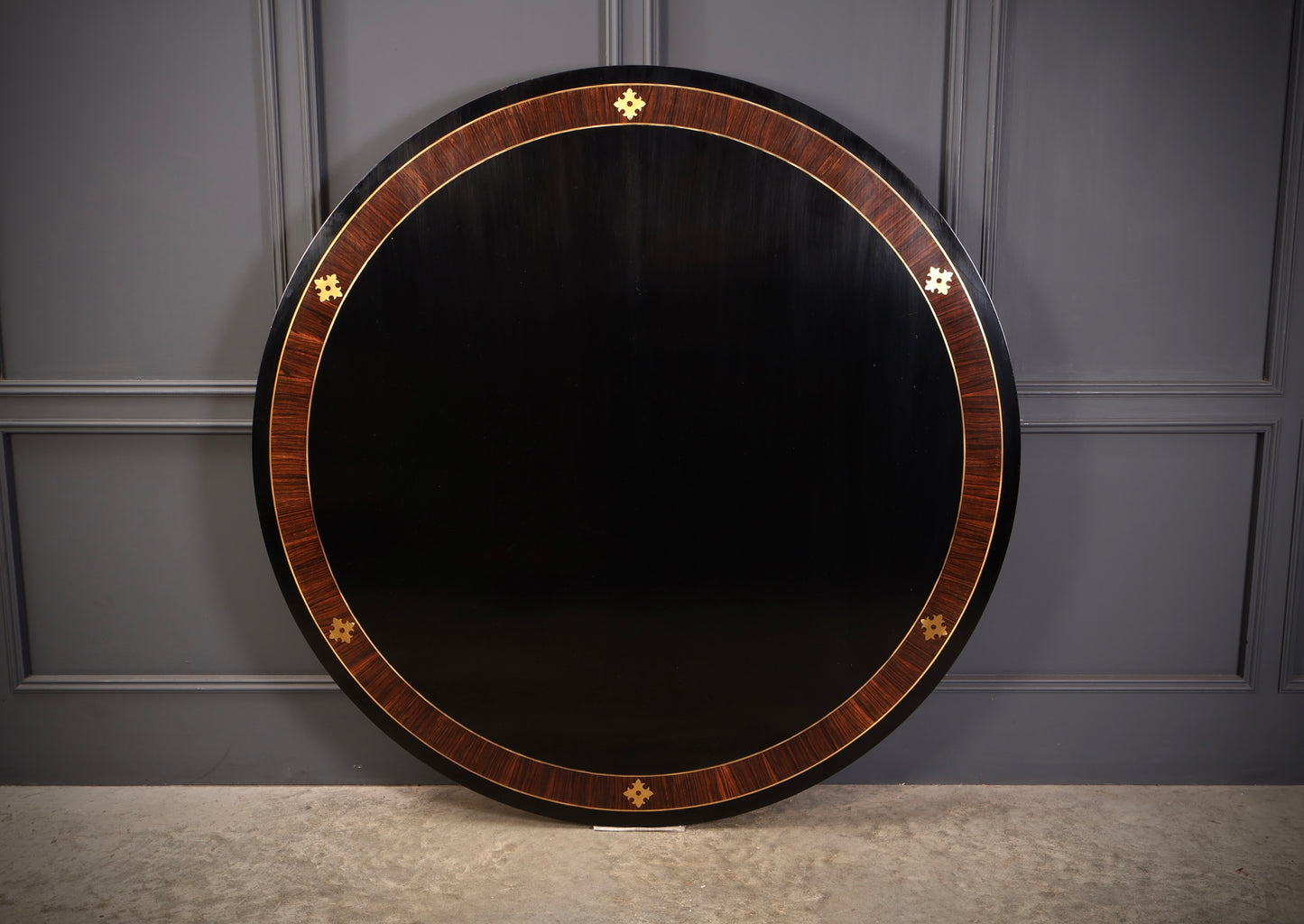 Striking Brass Inlaid Ebonised Round Centre Table