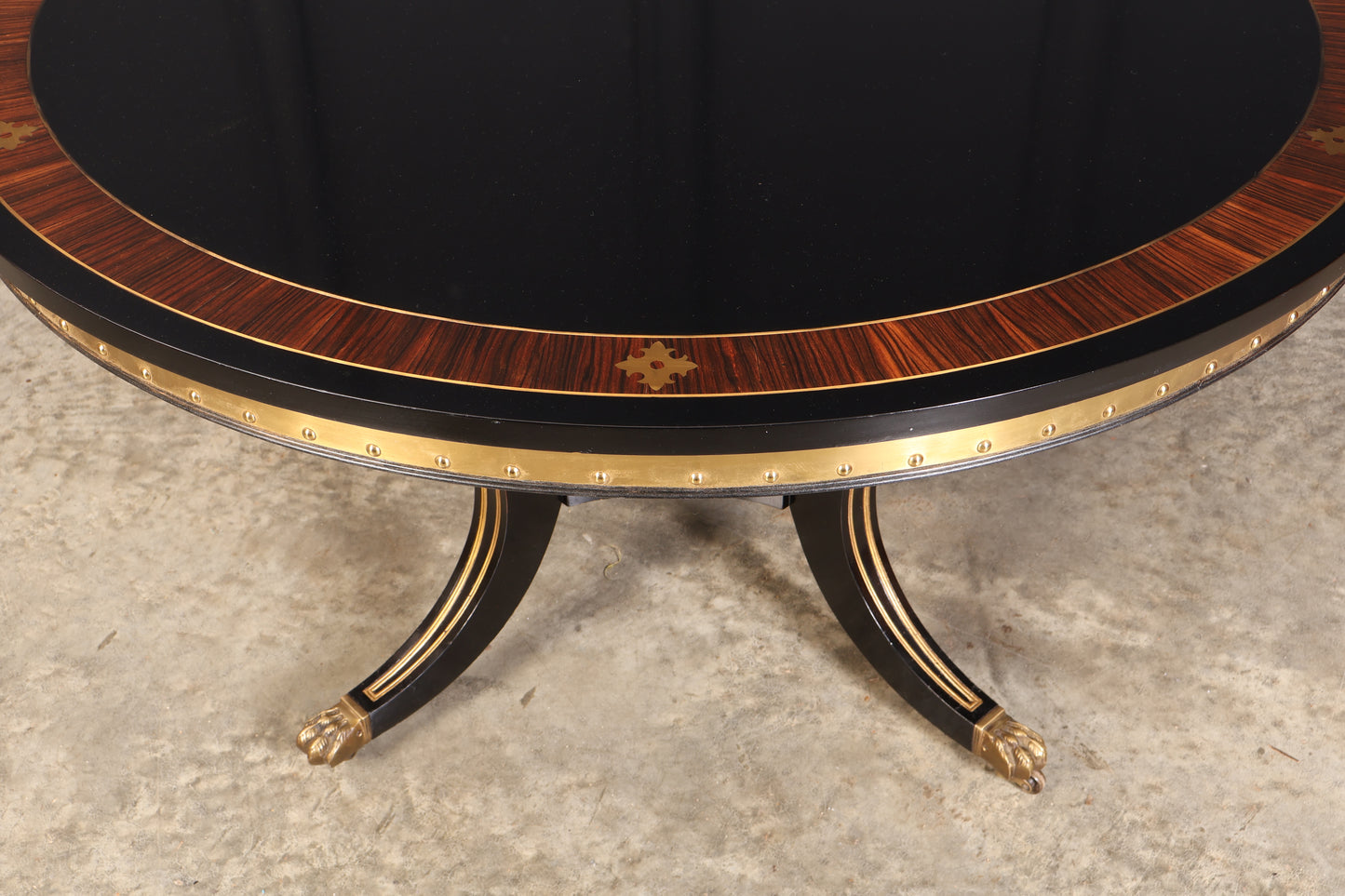 Striking Brass Inlaid Ebonised Round Centre Table