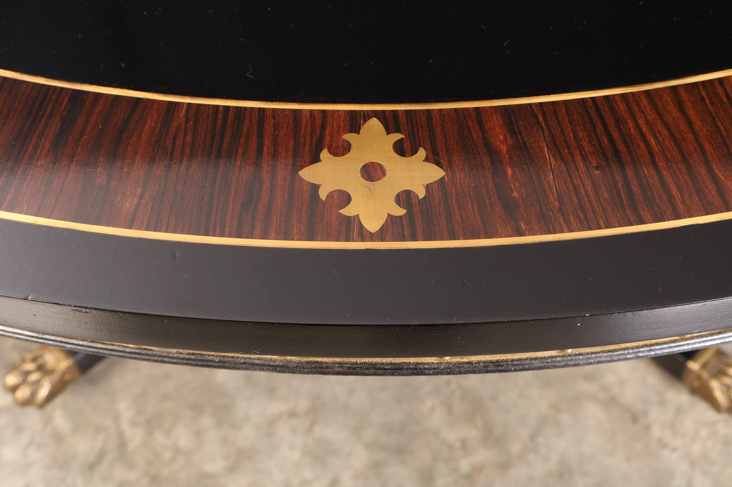Striking Brass Inlaid Ebonised Round Centre Table