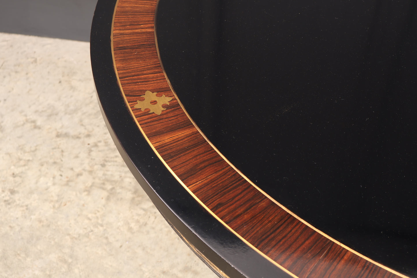 Striking Brass Inlaid Ebonised Round Centre Table