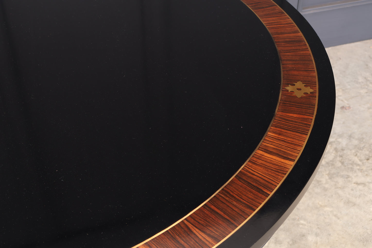 Striking Brass Inlaid Ebonised Round Centre Table