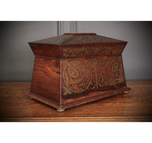 Brass Inlaid Rosewood Tea Caddy