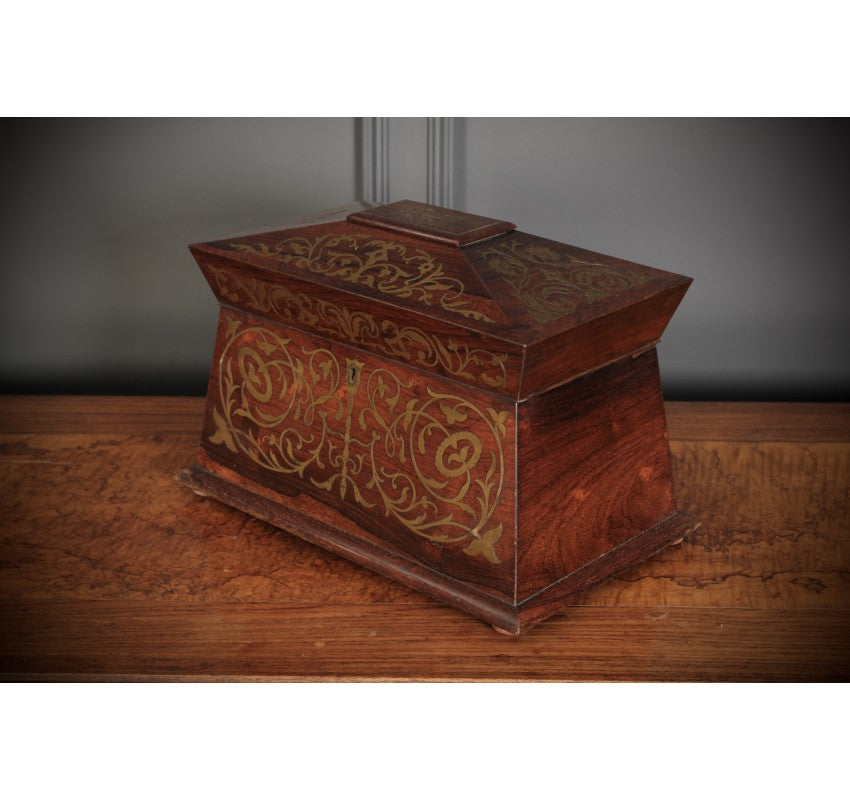 Brass Inlaid Rosewood Tea Caddy