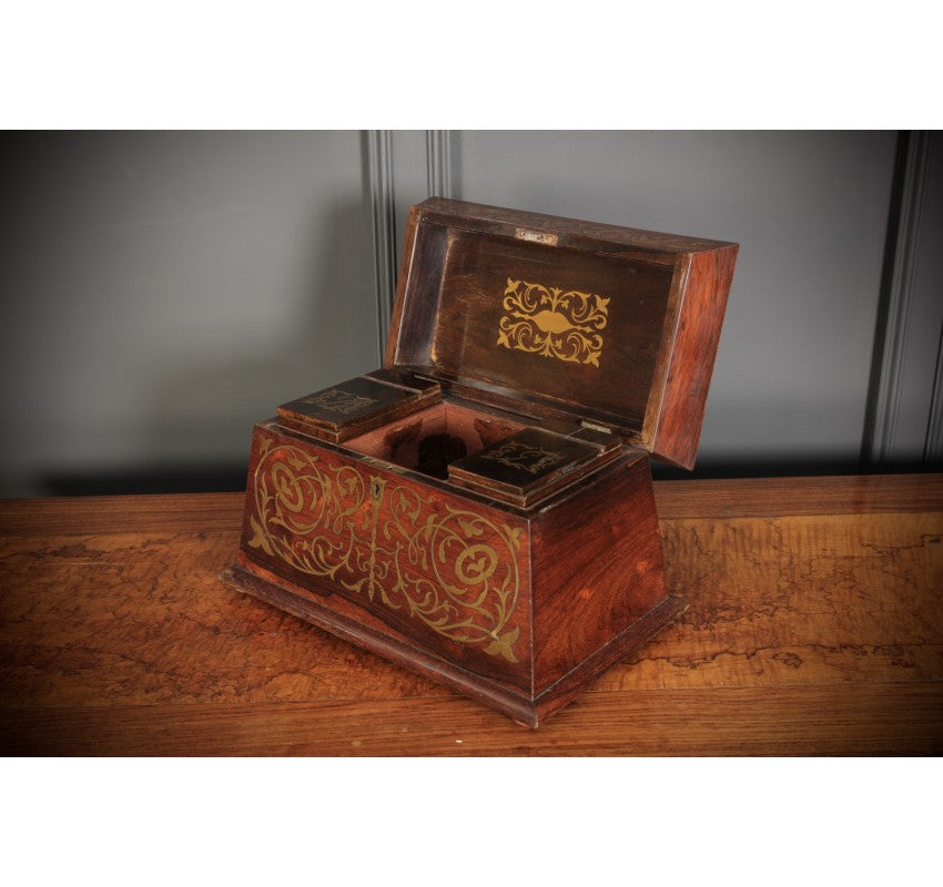 Brass Inlaid Rosewood Tea Caddy